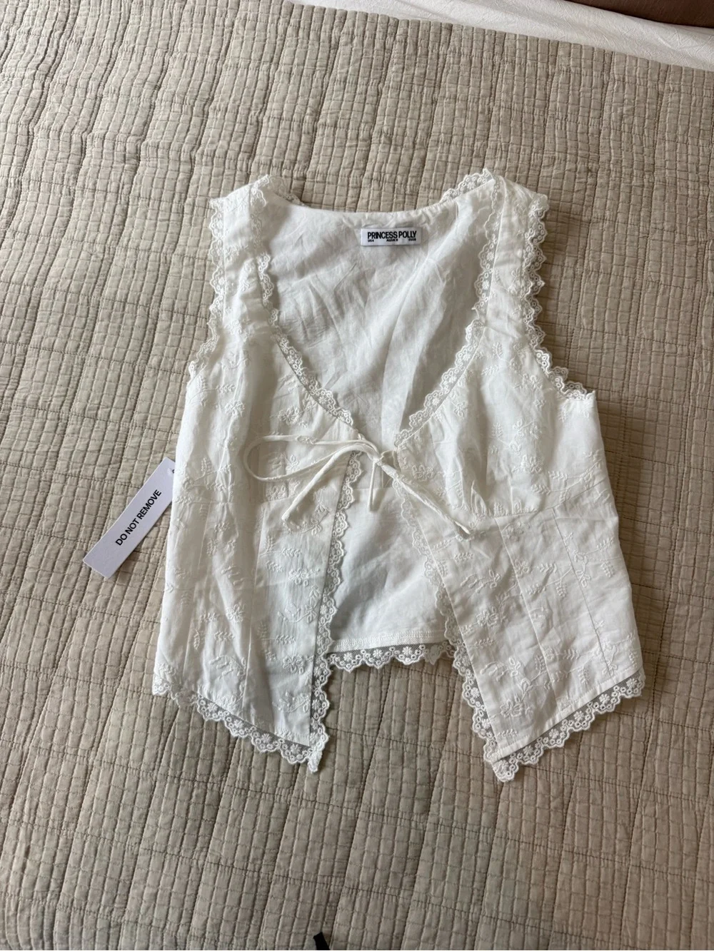 Princess Polly White Lace-Trim Tie-Front Camisole - Picture 2 of 4